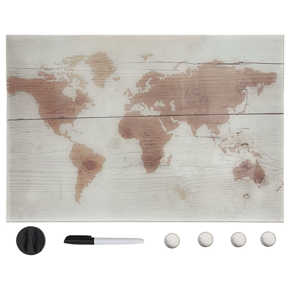 Wall Mounted Magnetic Board Glass 40x40 cm tp 100x60 in Map, Concrete & Brown
