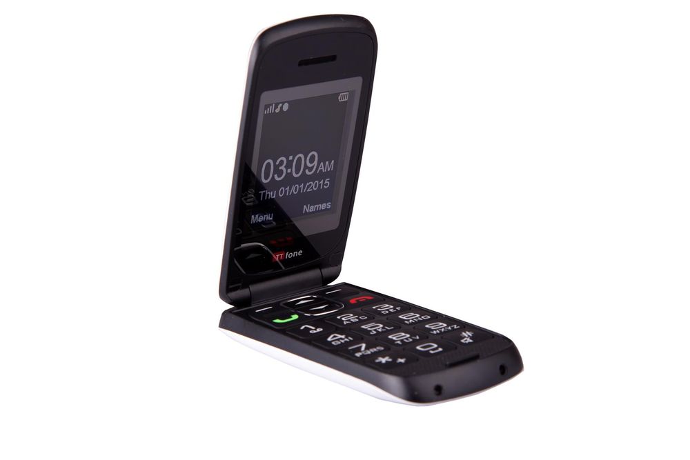 TTfone TT300 Star WHITE Flip Folding Big Button Senior SOS Emergency Button Mobile Phone with Vodafone PAYG Sim Card