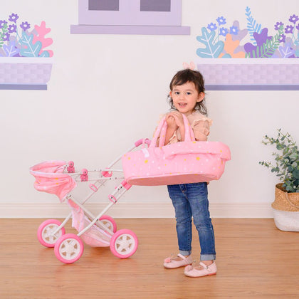 Olivia's Little World Twinkle Stars Deluxe Baby Doll Stroller Pram Pink OL-00011
