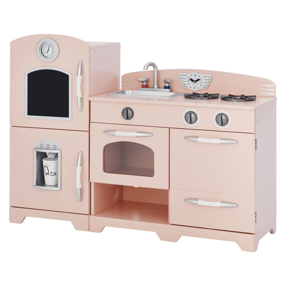Pink Wooden Toy Kitchen with Fridge by Play Kitchen TD-11413P