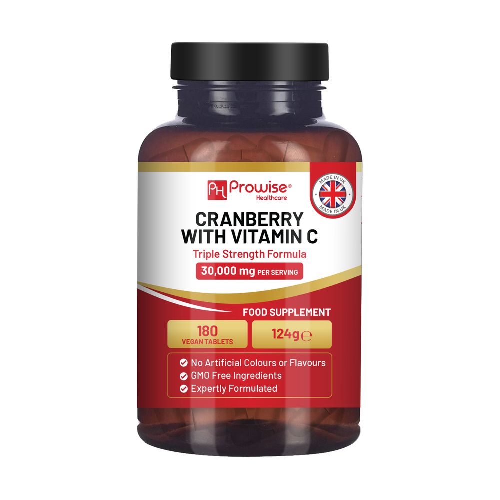 Triple Strength Cranberry 30,000mg Added with Vitamin C I 180 Vegan Tablets by Prowise
