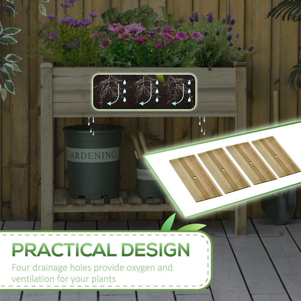Raised Garden Bed with Legs and Storage Shelf, Elevated Wooden Planter Box,