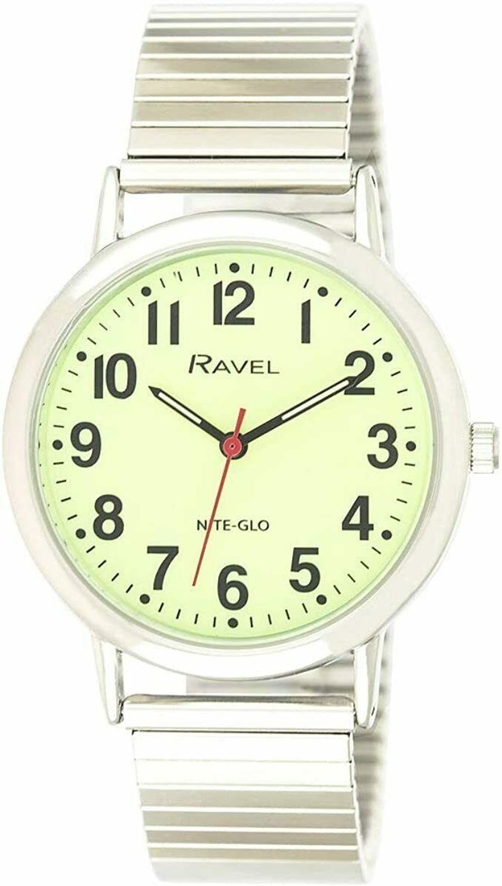 Ravel Glow in The Dark Luminous Dial Watch - Stainless Steel Expander Bracelet