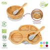 Bamboo Car Plate Bowl & Spoon Set Suction Bowl Stay-Put Design for Kids