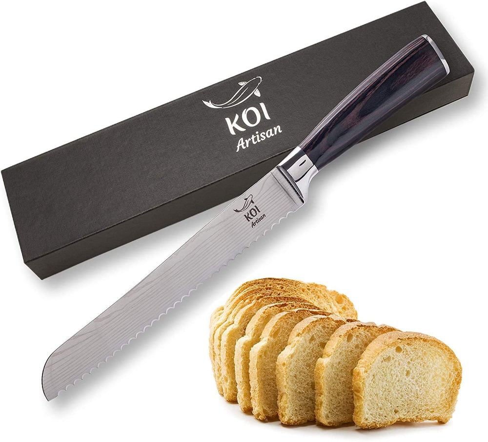 KOI ARTISAN Large Bread Knife - 8 Inch Razor Sharp Edge