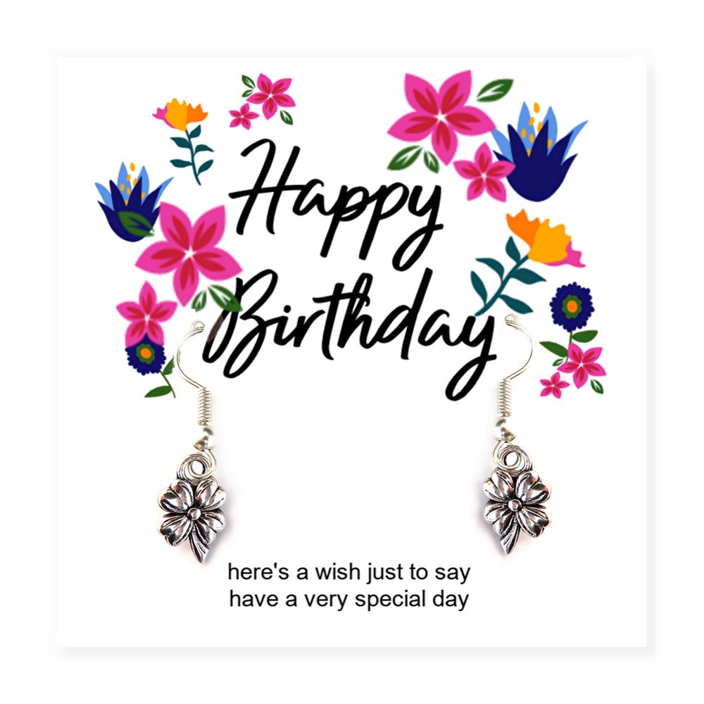 Happy Birthday Flower Earrings & Message Card