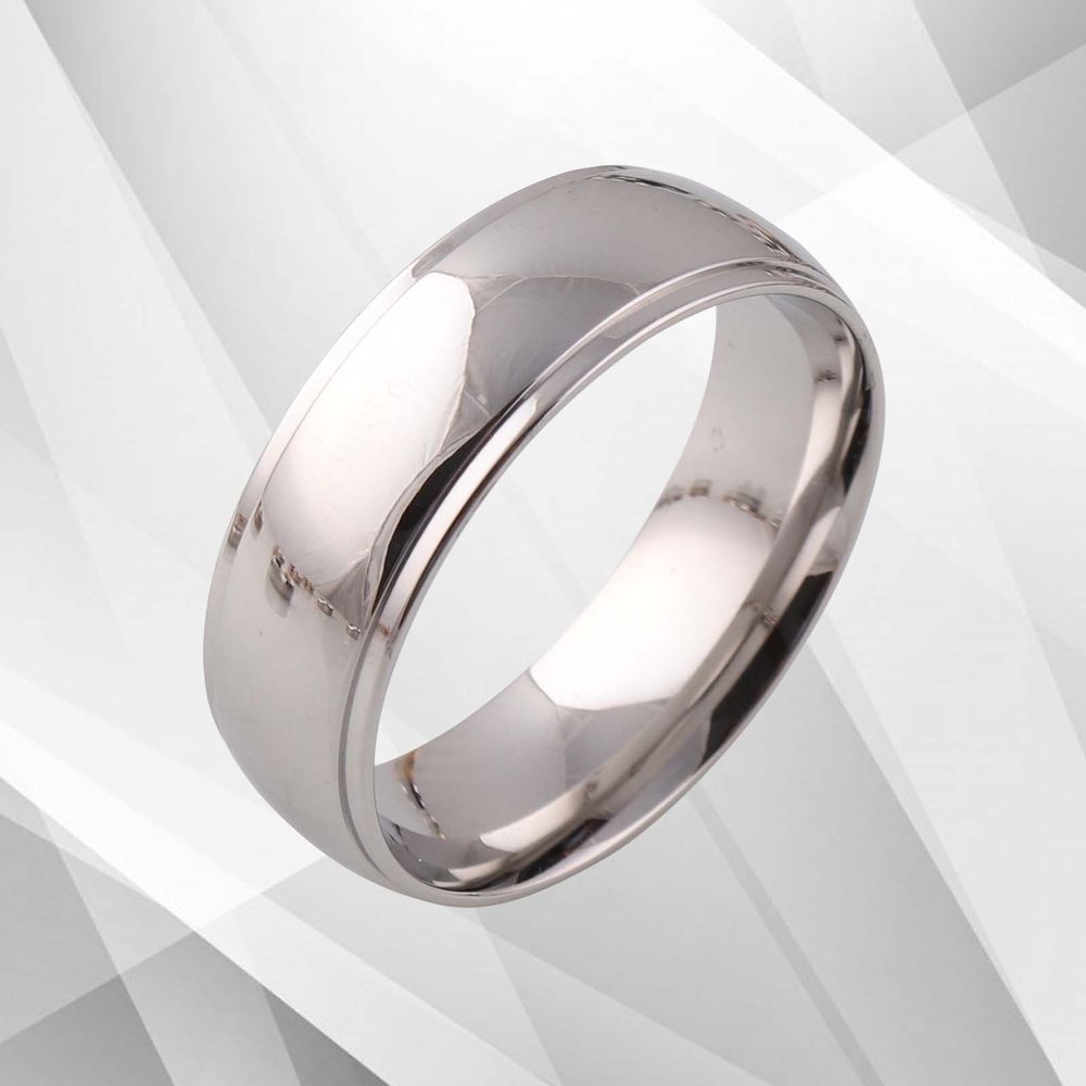 Gents Mens Sparkling 18Ct White Gold Over Titanium Wedding Engagement Band Ring