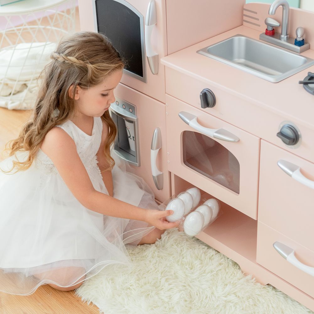 Pink Wooden Toy Kitchen with Fridge by Play Kitchen TD-11413P