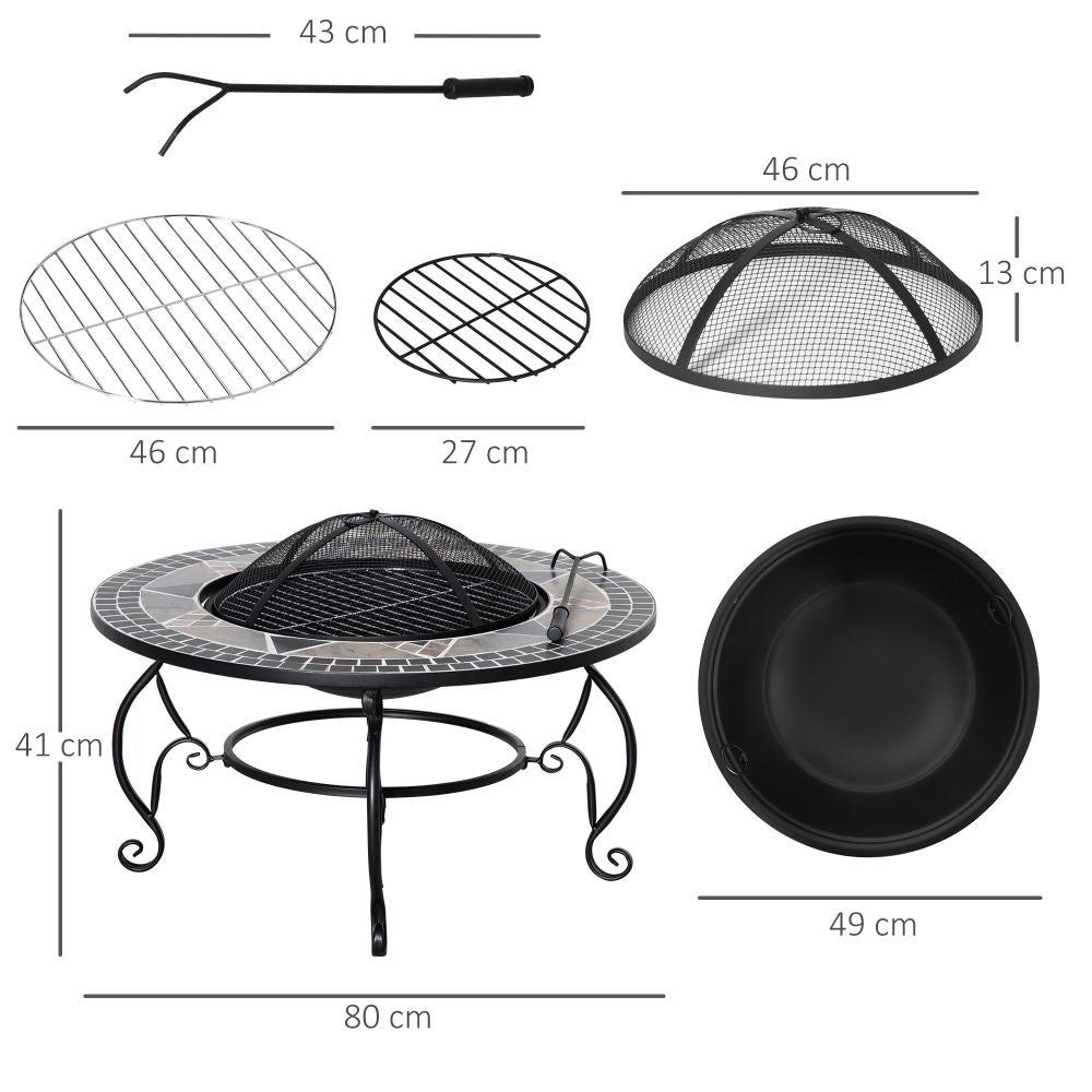 2-in-1 80cm Outdoor Fire Pit, Patio Heater with Cooking BBQ Grill