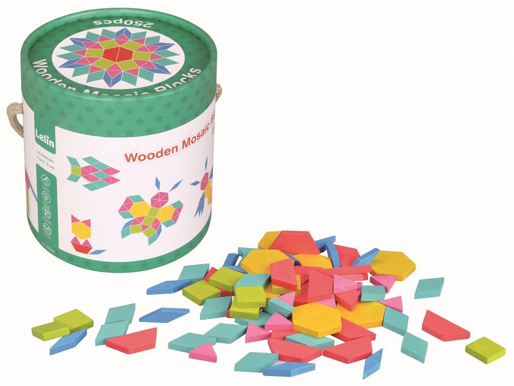 Lelin 250 Pcs Wooden Mosaic Blocks Set - Pattern Blocks Developmental Toy