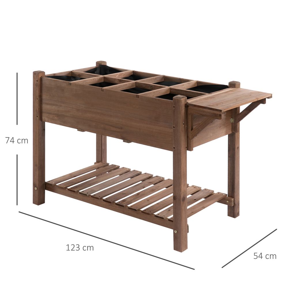 Wooden Raised Plant Stand Tall Flower Bed Box & Bottom Shelf Brown 123x54x74cm