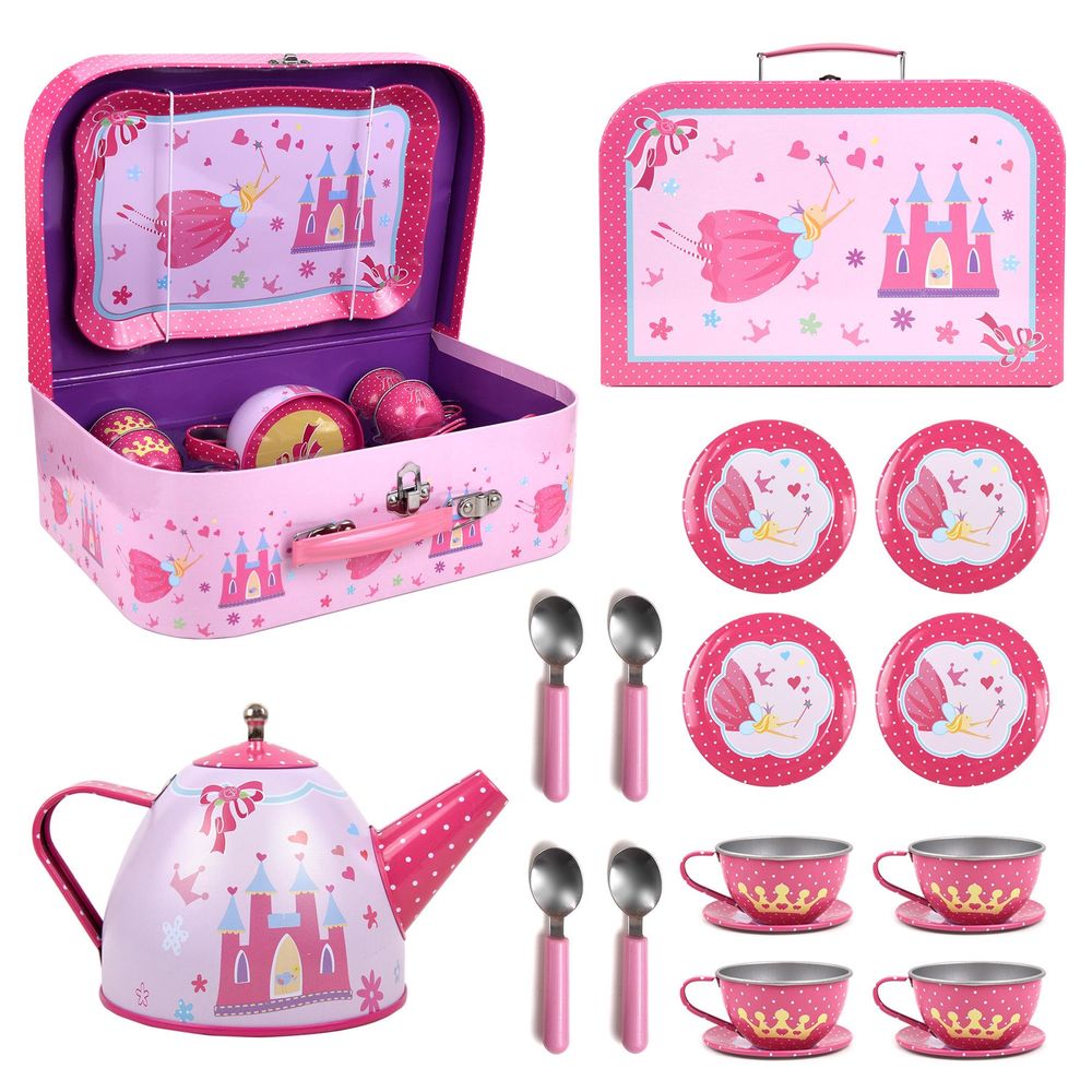 SOKA Fairy Tale 18 Pcs Metal Tea Set & Carry Case Toy for Kids Children