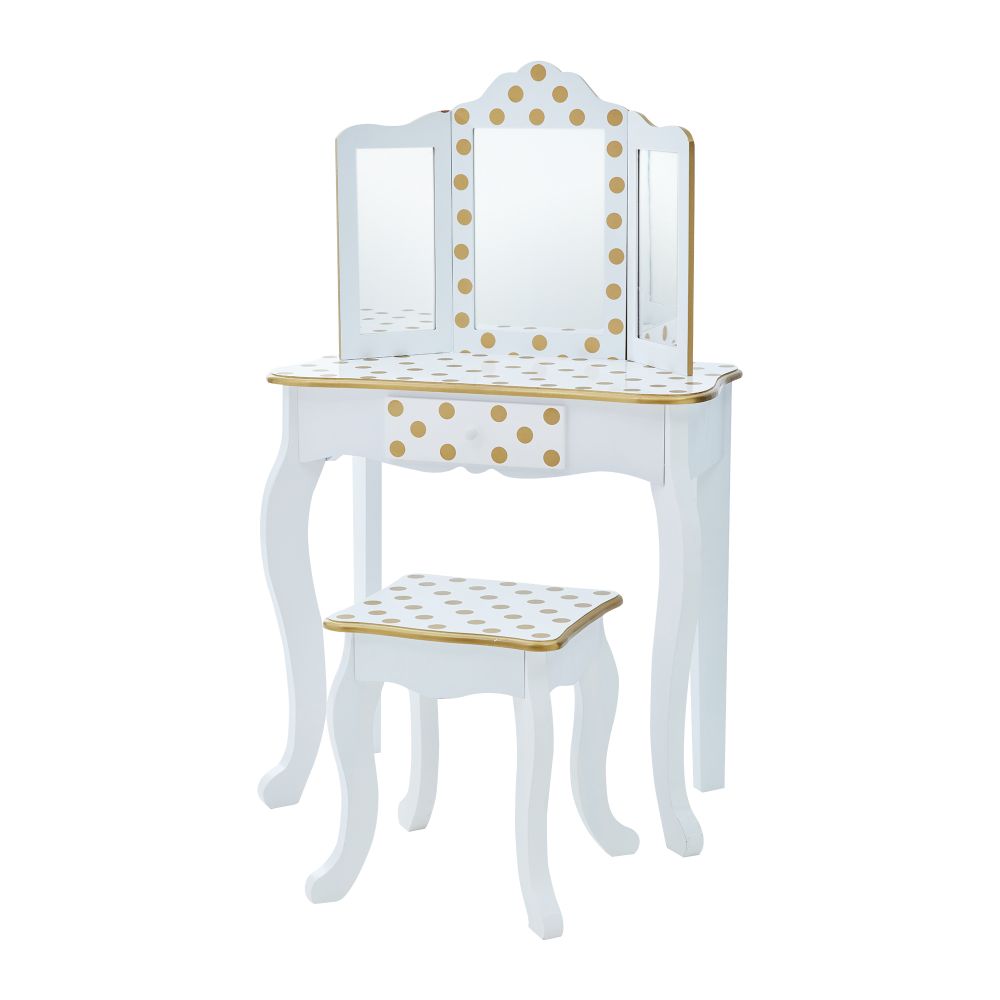 Fantasy Fields Dressing Table Vanity Set w/ Mirror & Stool Polka Dots TD-11670M