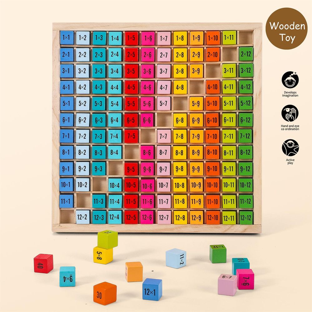 SOKA Wooden 1-12 Times Table 145pc Colourful Board Montessori Math for Kids 3+
