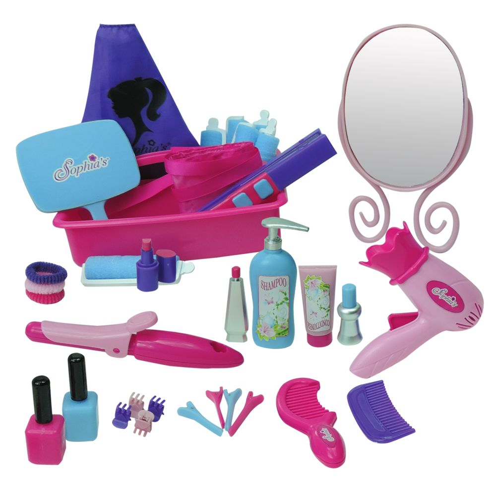 18 Inch Baby Doll 30 Piece Hair Salon Playset Toy  Brush, Hair Dryer, Mirror