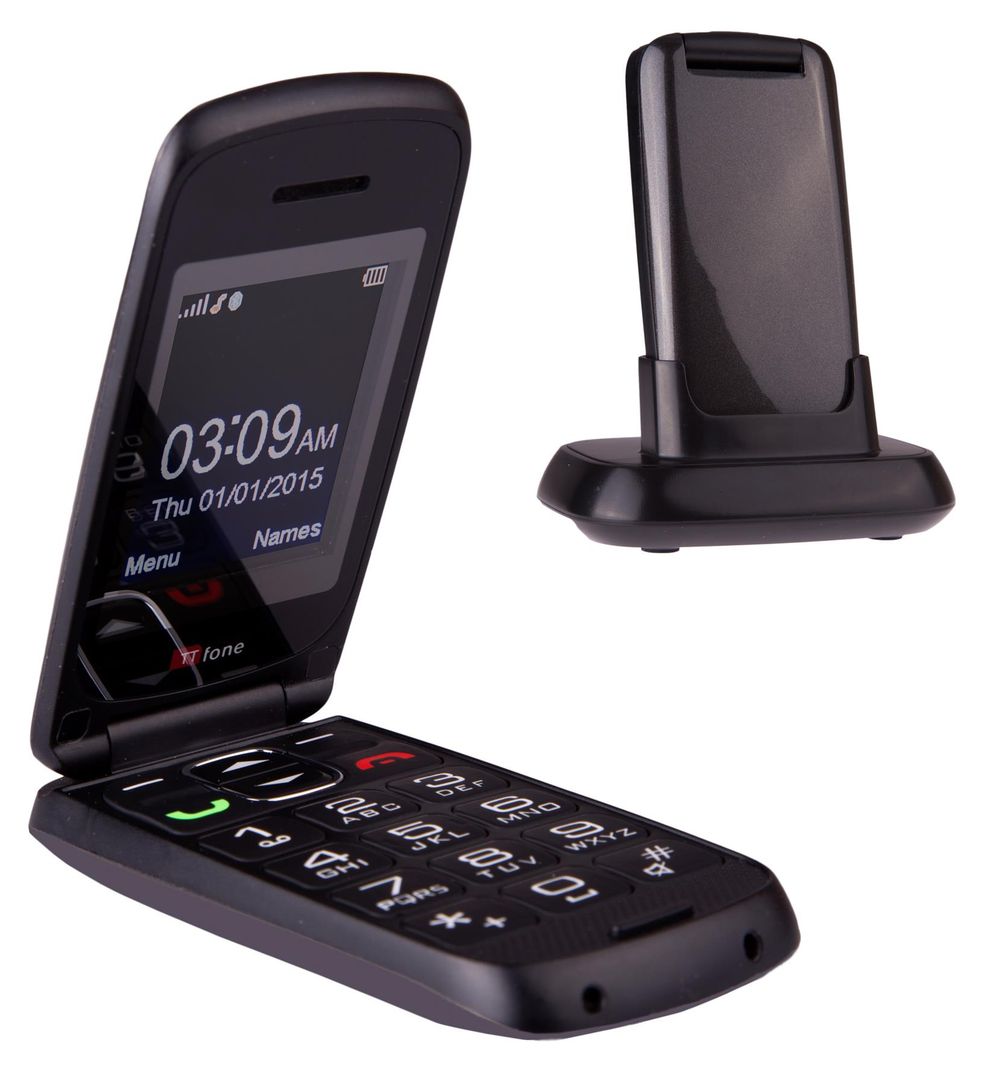 TTfone TT300 Star GREY Flip Folding Big Button Senior SOS Emergency Button Mobile Phone with Vodafone PAYG Sim Card