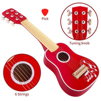 SOKA Wooden Red Guitar Musical Instrument Pretend Play Music Toy for Kids 3+