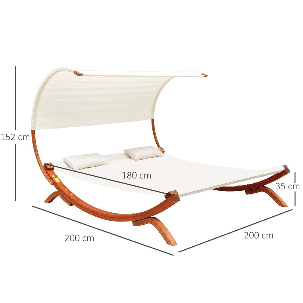 Hammock Chaise Wooden Double Sun Bed Lounger - Cream |  UK