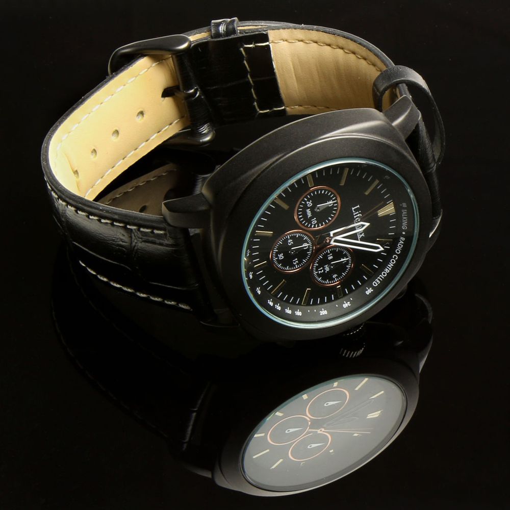 Chronograph Atomic Talking Watch with Alarm Black Leather