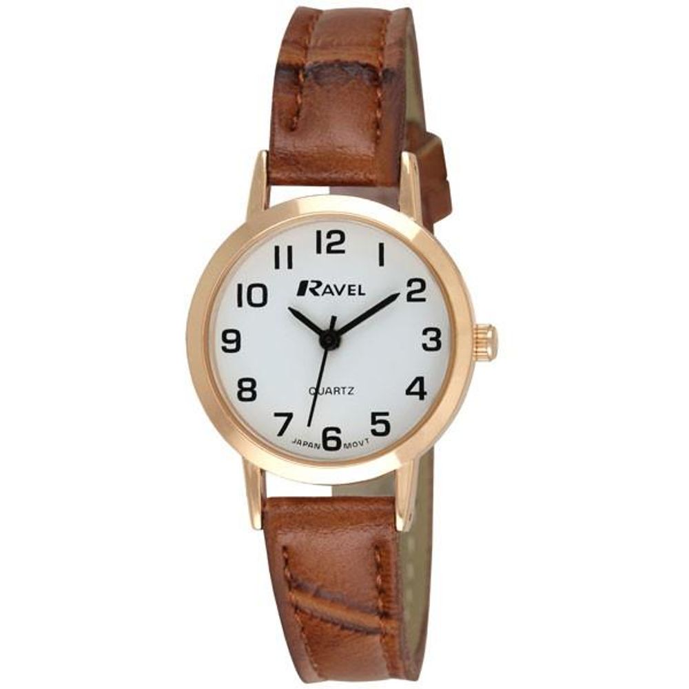 Ravel Ladies Classic Strap Watch White &  Gold Dial & Brown Strap R0102.14.2A