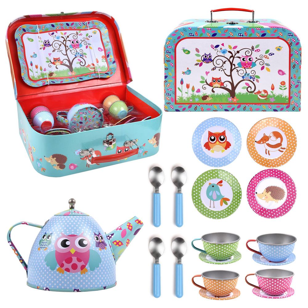 SOKA Animal Design 18 Pcs Metal Tea Set & Carry Case Toy for Kids Children
