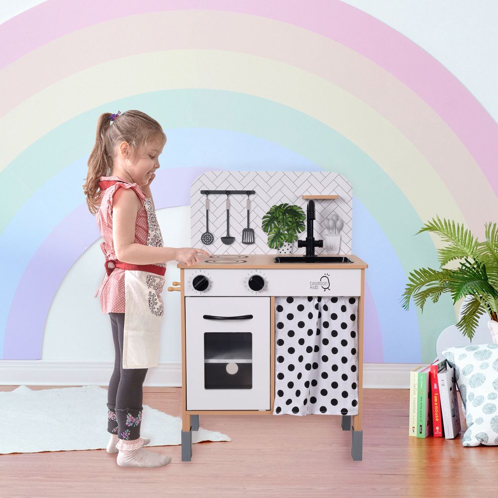 Modern Interactive Wooden Toy Play Kitchen Black/White TD-13554C