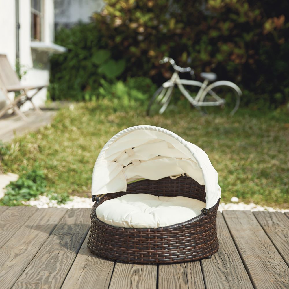 Indoor Outdoor Rattan Cat or Dog Bed, Canopy & Cushion ST-N10004-UK