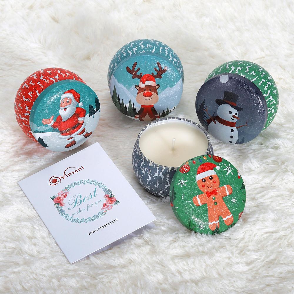 Portable Tin Christmas Scented Candles Gift Box Set Soy Wax Jar of 4