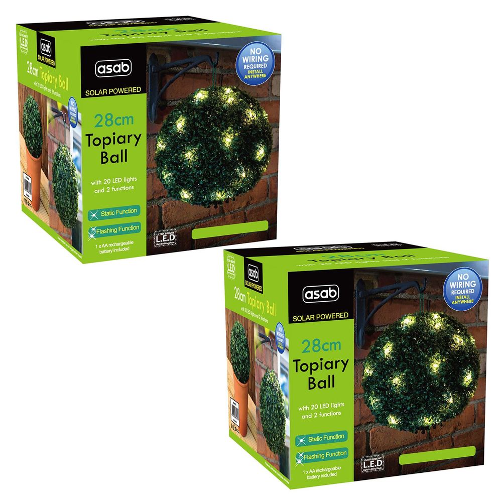 2X 28cm Solar Topiary Ball GREEN