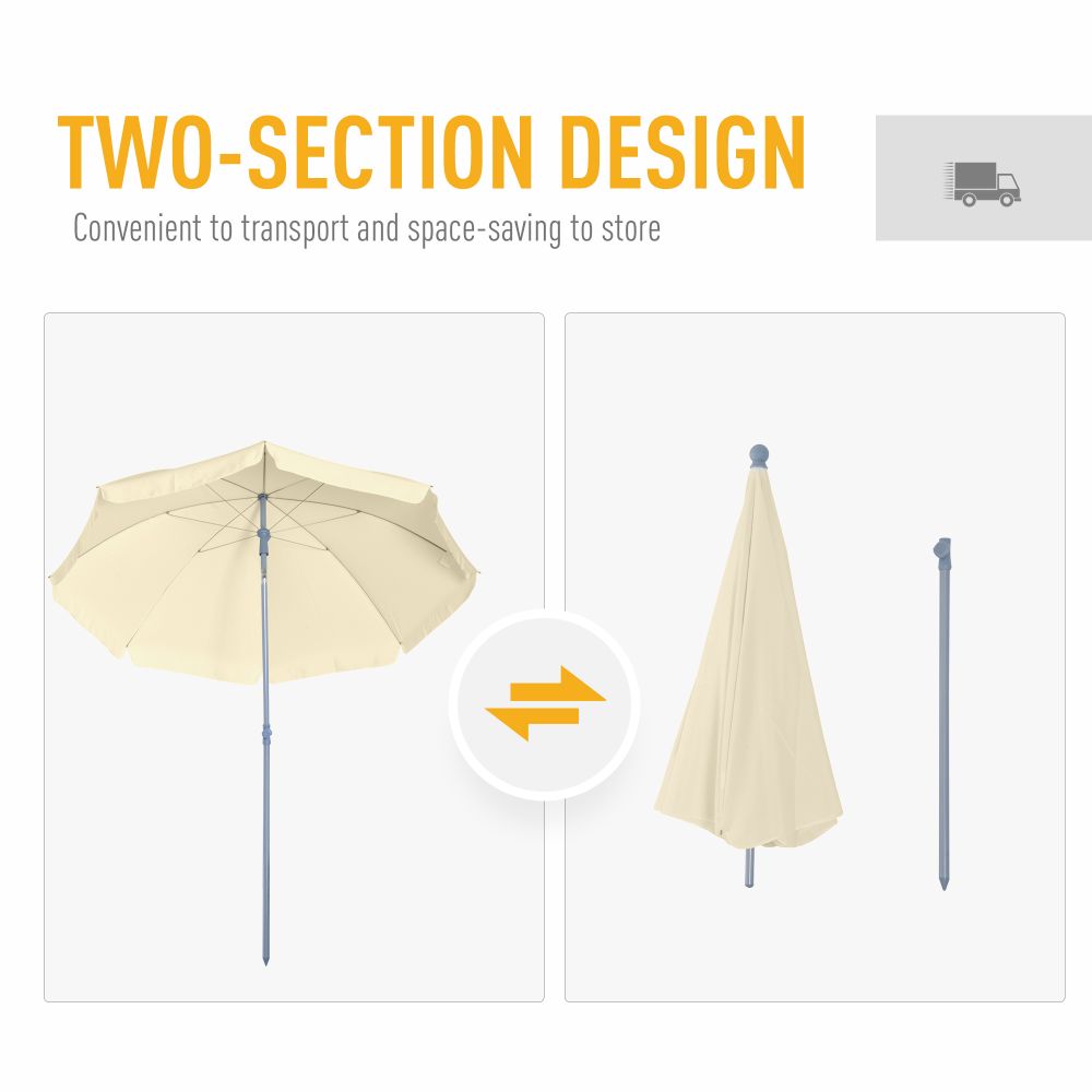 2.2M Tilt Beach Umbrella Parasol-Cream White