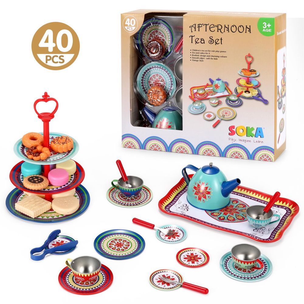 SOKA Vintage Design Metal Tea & Cakes Set Toy for Kids - 40 Pcs Classic style