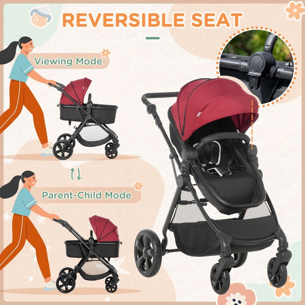 Foldable Baby Pushchair w/ Fully Reclining Backrest From Birth to 3 Years- Red