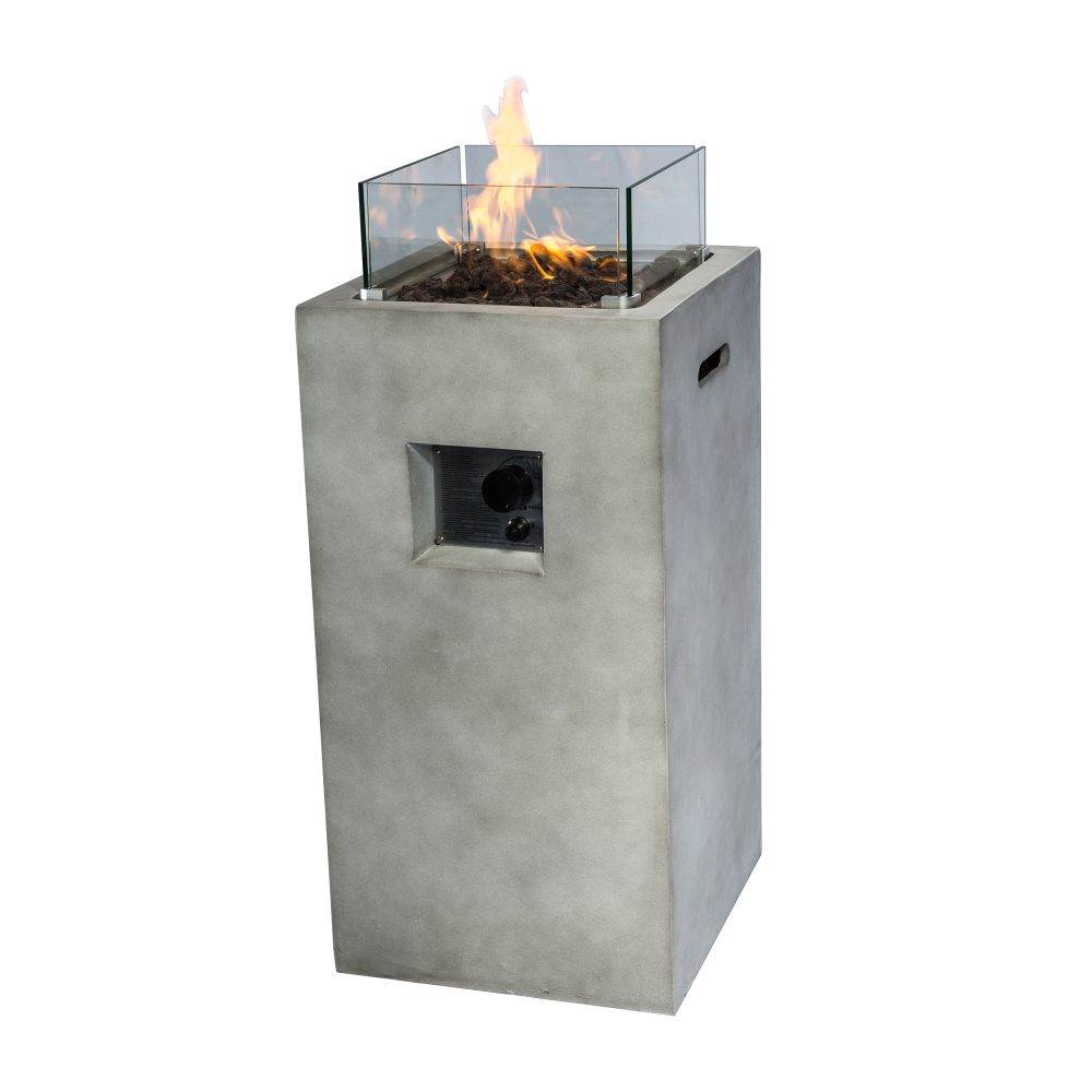 Outdoor Garden Small Gas Fire Pit Column with Screen, Rocks & Cover
