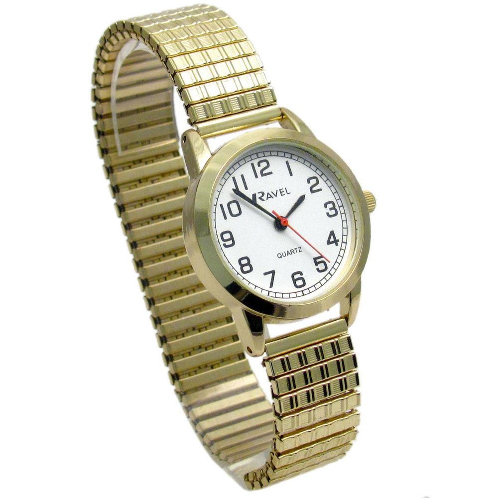 Ravel Women's Bold Number White Dial Gold Expander Bracelet Watch R0232.02.2