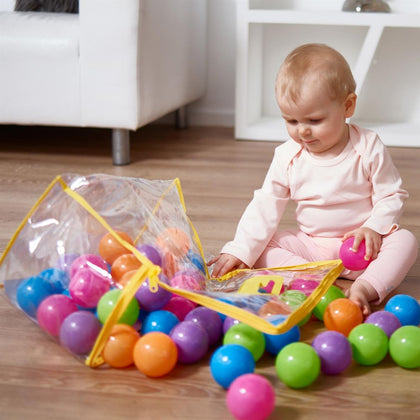 Multicoloured Soft Plastic Play Pit Balls Non Toxic and BPA Free with Clear PVC Carry Bag