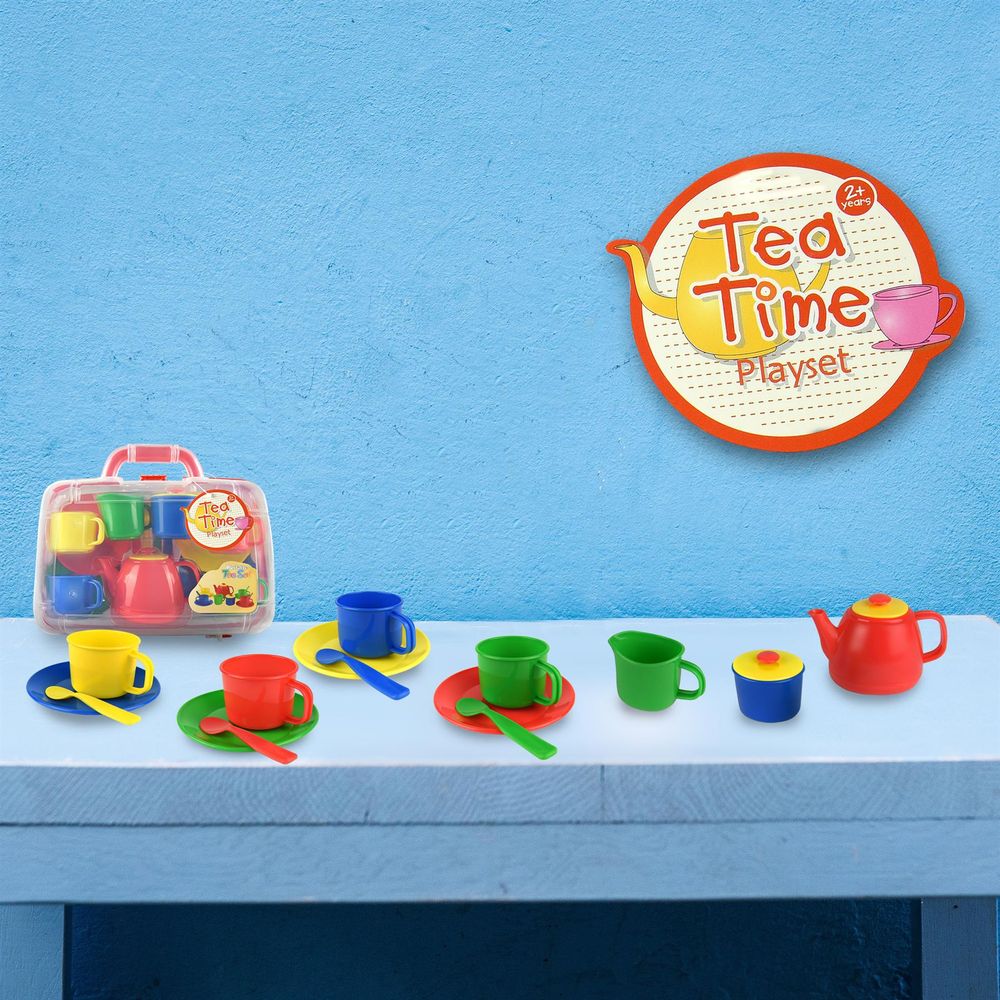 Kids 15 Piece Red Portable Plastic Tea Set with Carry Case for Age 3+