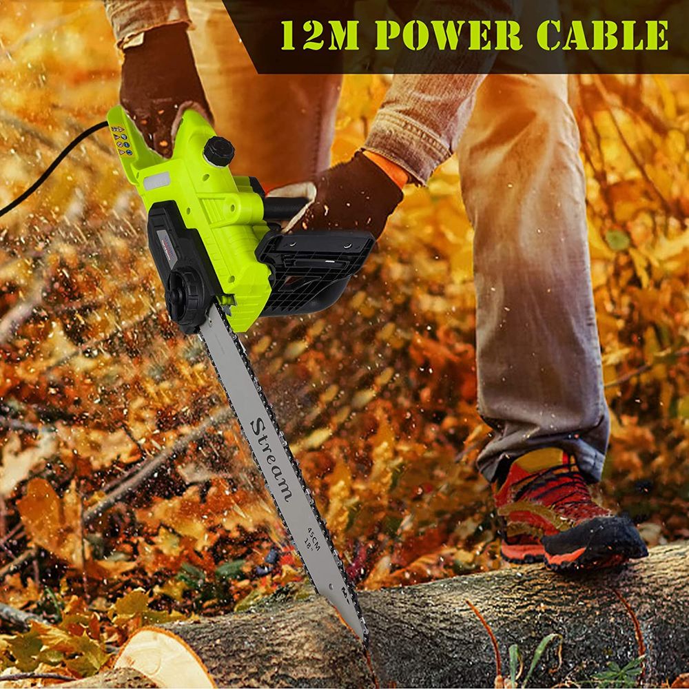 Chainsaw, 2400W Electric Chainsaw with 45cm Guide Bar, Lightweight Chain Saw for Cutting Trees, Automatic Oiling, 12m Power Cable, Tool-Free Chain Tensioning