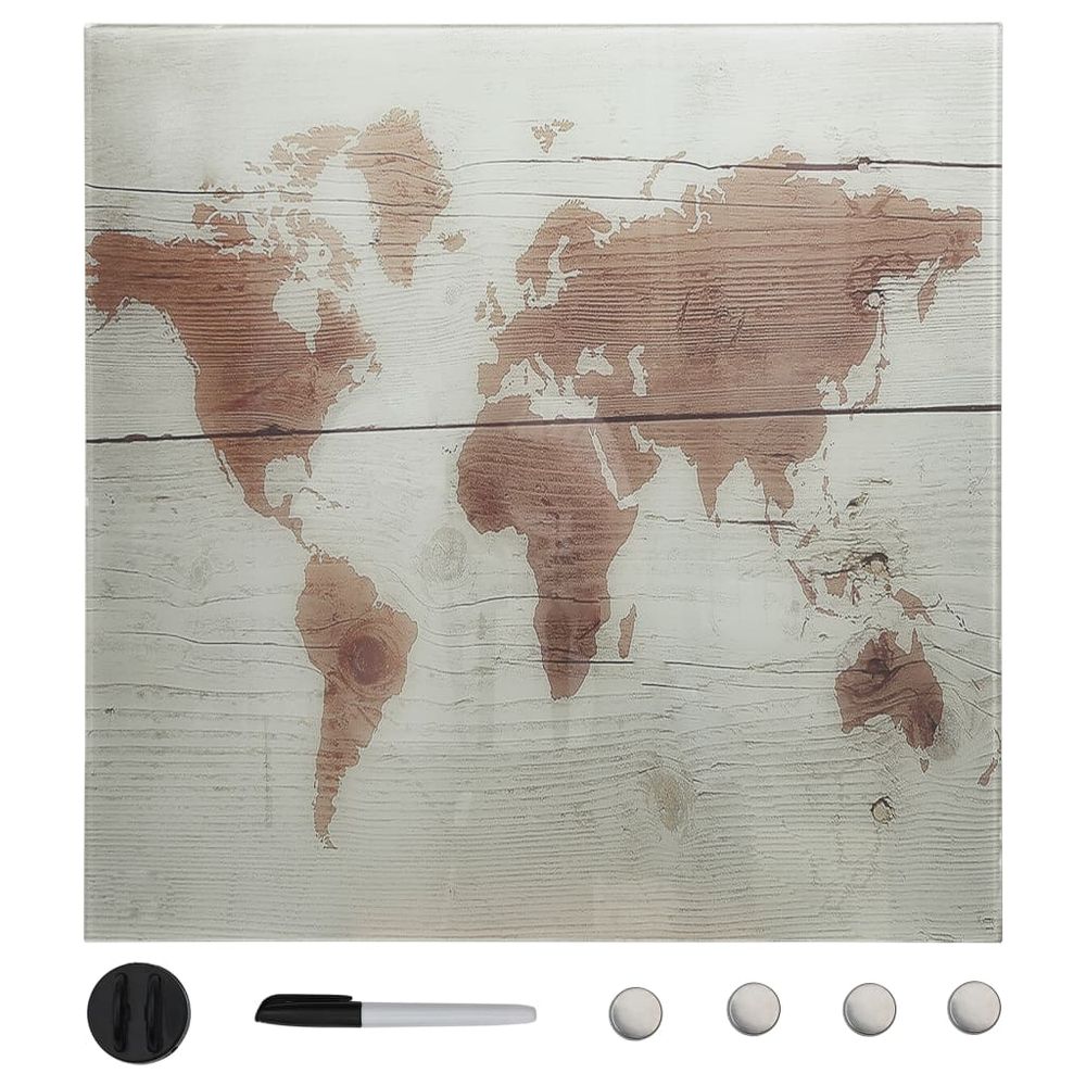 Wall Mounted Magnetic Board Glass 40x40 cm tp 100x60 in Map, Concrete & Brown