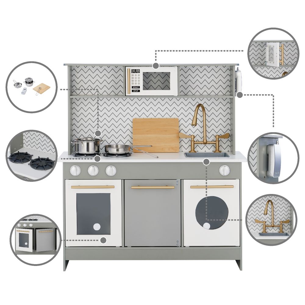 Berlin Modern Wooden Pretend Toy Kitchen With 6 Role Play Accessories TD-12681A