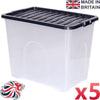 80L Extra Large Big Plastic Storage Clear Box Strong Stackable Container Pack of 5