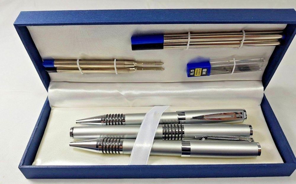 8 Pieces Pen Pencil sets Silver Chrome Stationery Writing Gift Official Style