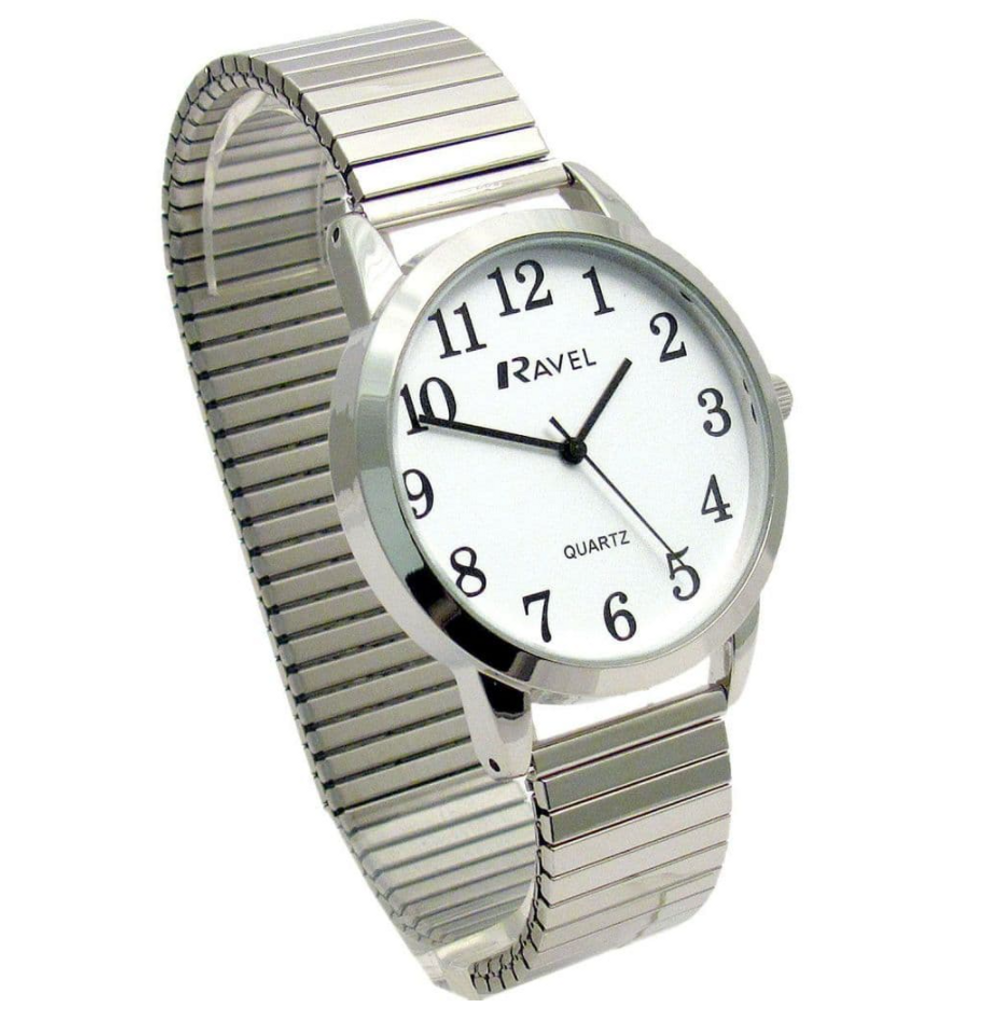 Ravel Men's Bold Number White Dial Silver Expander Bracelet Watch R0232.01.1
