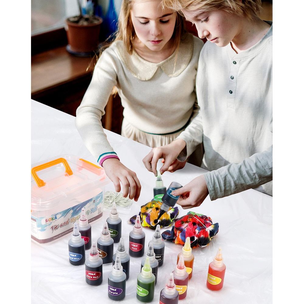 SOKA Tie Dye Party Kit 18 Vibrant Colours Non-Toxic Fabric Dye Complete Set