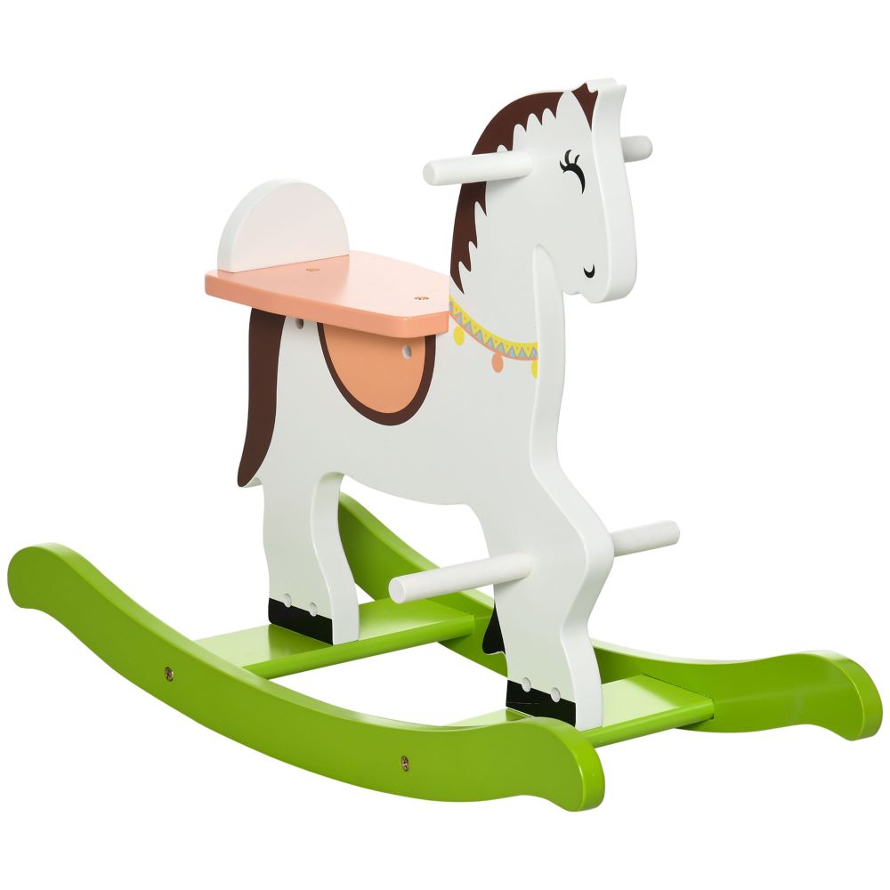 Kids Wooden Rocking Horse Baby Ride-On w/ Handlebar, Foot Pedal - Multicoloured