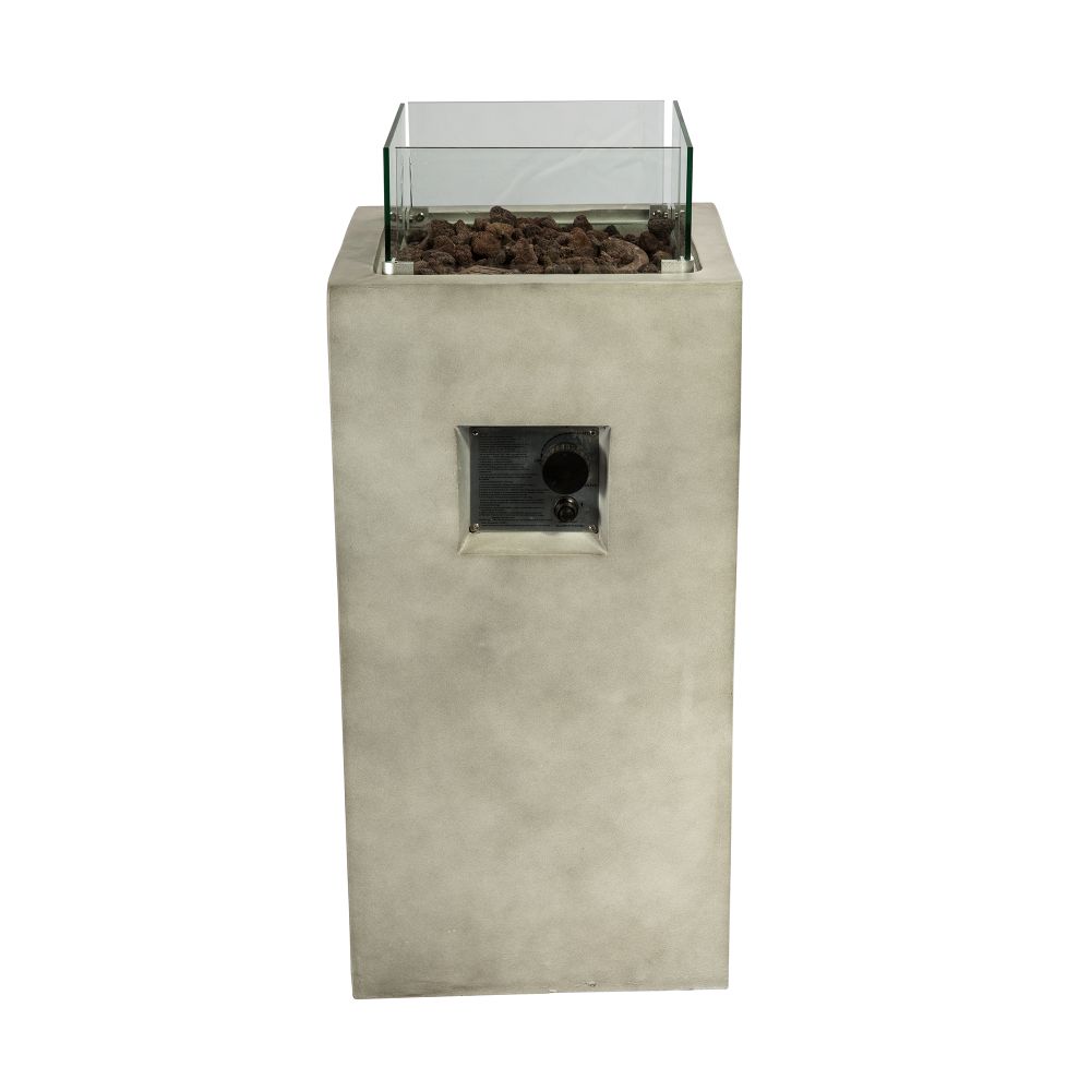 Outdoor Garden Small Gas Fire Pit Column with Screen, Rocks & Cover