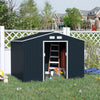 9 x 6FT Garden Roofed Metal Storage with Foundation Vent & Doors, Dark Grey