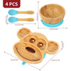 Bamboo Monkey Plate Bowl & Spoon Set Suction Bowls Stay-Put Design