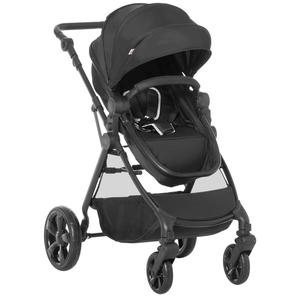 Foldable Baby Pushchair w/ Fully Reclining Backrest From Birth to 3 Years- Black