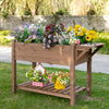 Wooden Raised Plant Stand Tall Flower Bed Box & Bottom Shelf Brown 123x54x74cm