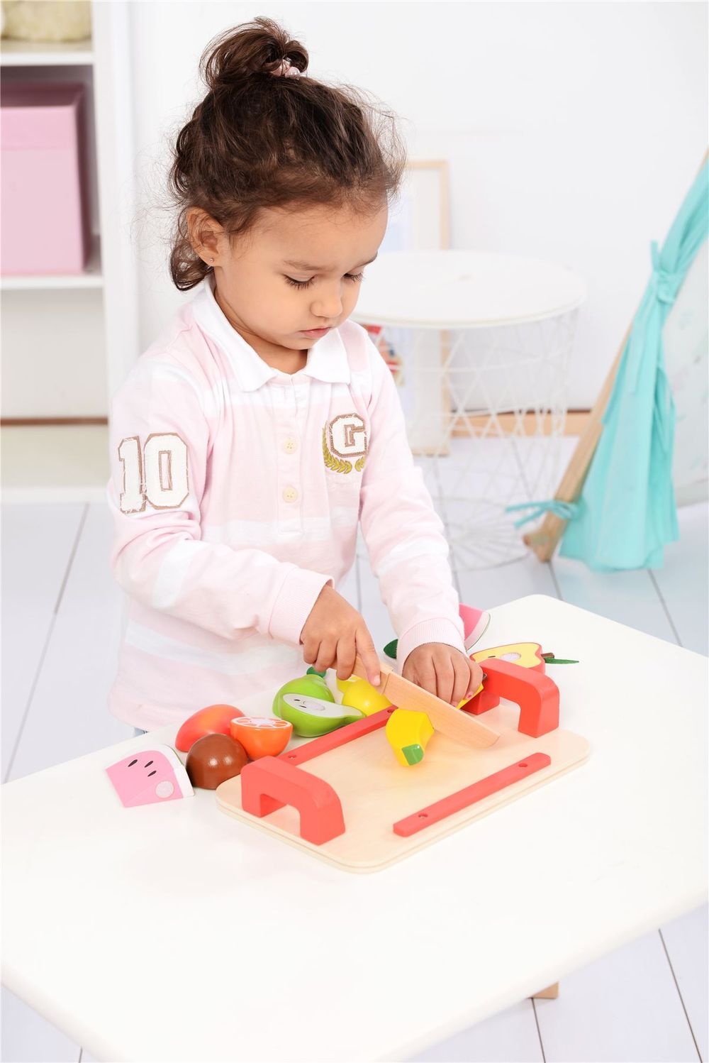 Lelin Wooden Cutting Fruit Play Set Childrens Food Pretend Play For Ages 3yrs+